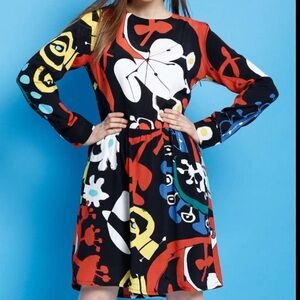 Desigual by Lacroix Fantasy Flowers Long Sleeve Knee Length Dress Size 36